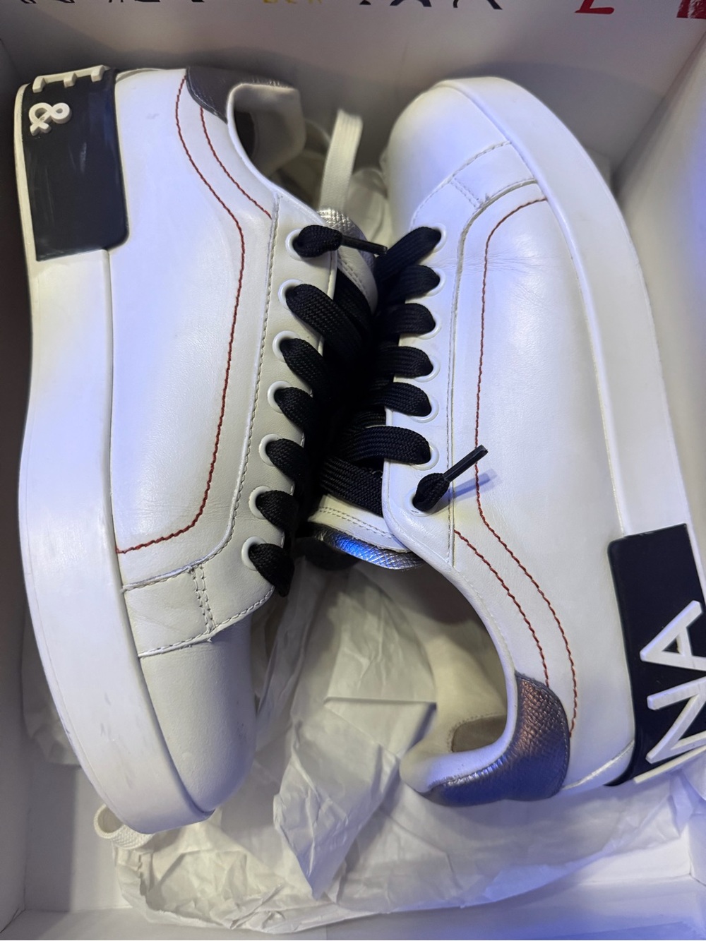 Dolce & Gabbana White Leather Sneakers with Black Laces women